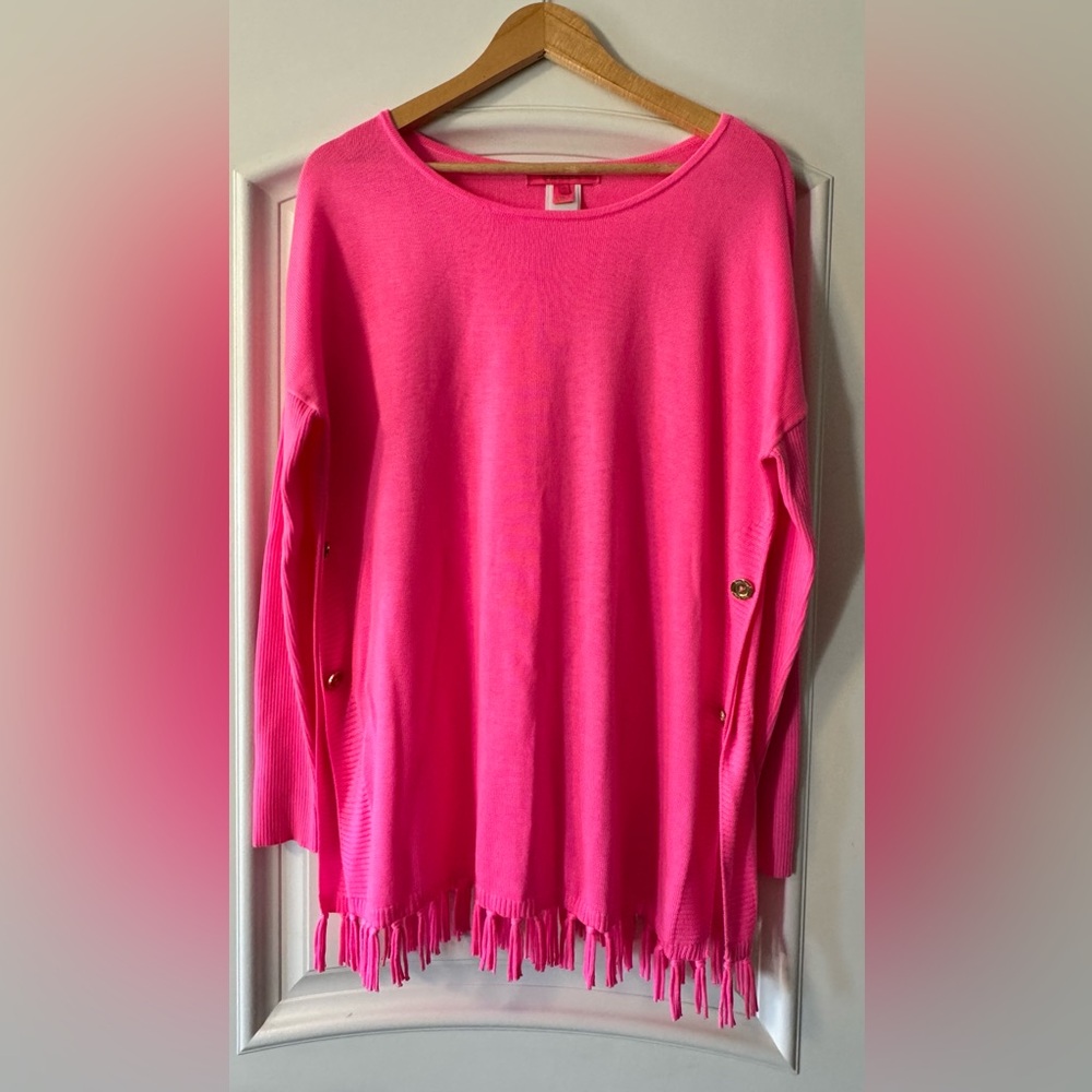 Lilly Pulitzer Pink Crew Neck Sweater with Fringe